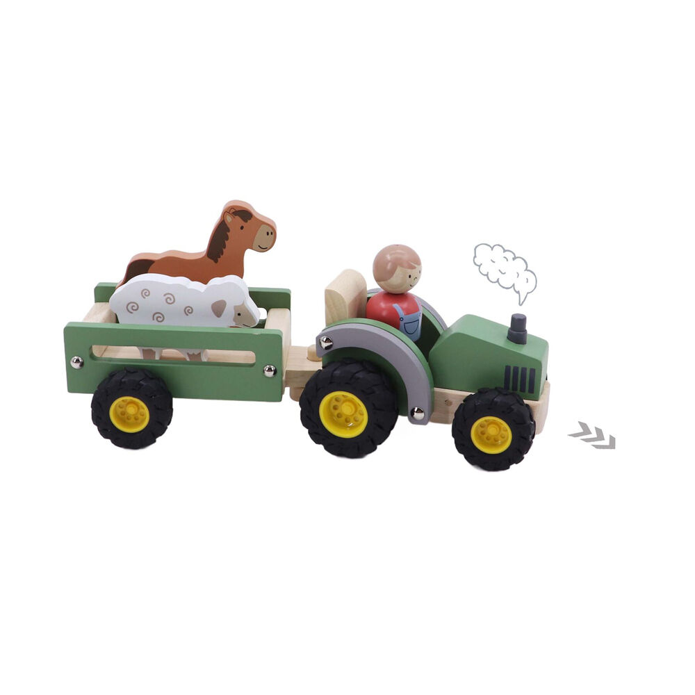 Kaper Kidz Wooden Tractor & Farm Animals Kids Toy Playset w/ Sheep Horse 18m+