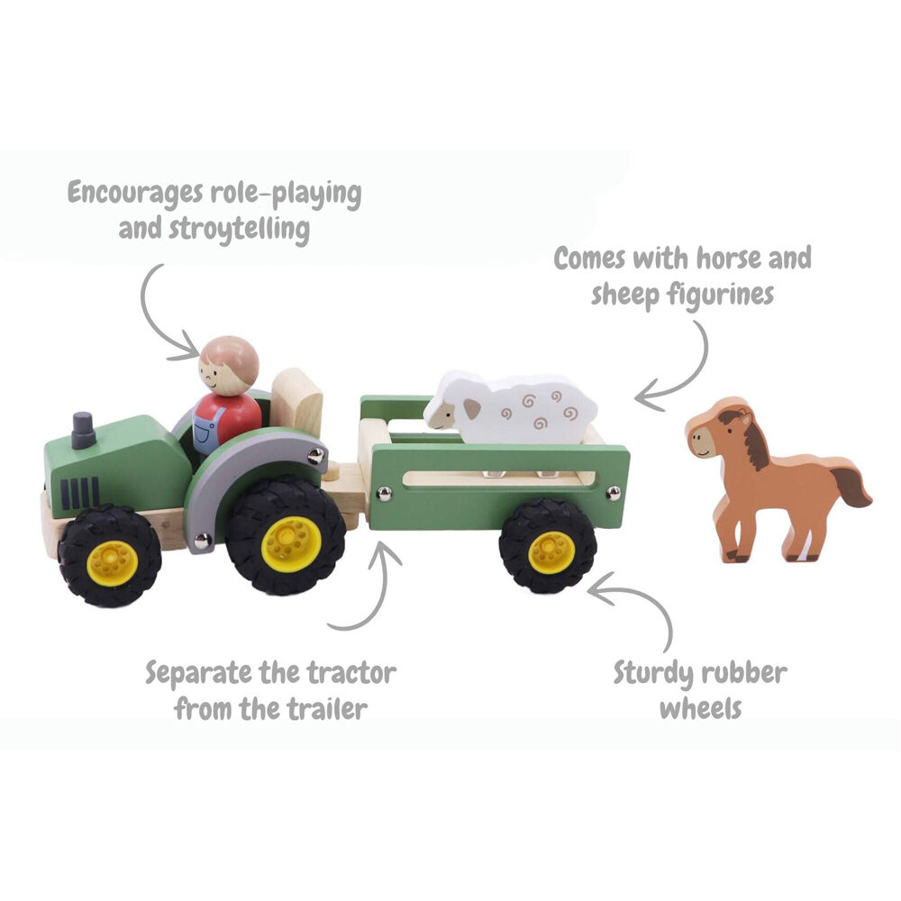 Kaper Kidz Wooden Tractor & Farm Animals Kids Toy Playset w/ Sheep Horse 18m+