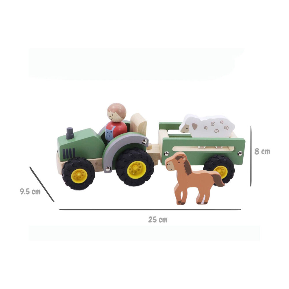 Kaper Kidz Wooden Tractor & Farm Animals Kids Toy Playset w/ Sheep Horse 18m+