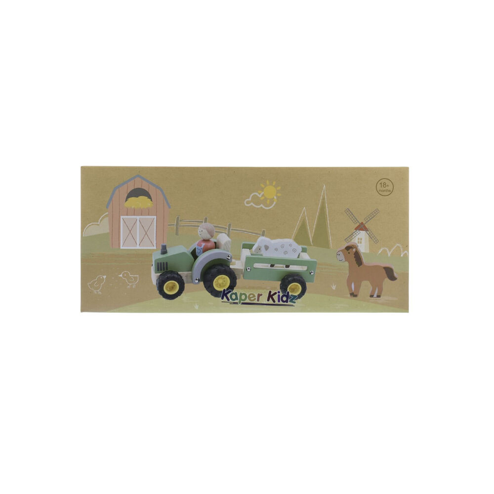 Kaper Kidz Wooden Tractor & Farm Animals Kids Toy Playset w/ Sheep Horse 18m+