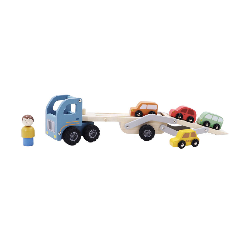 Kaper Kidz Wooden Car Carrier Kids Toy Set Fit Up to 4 Cars 18m+