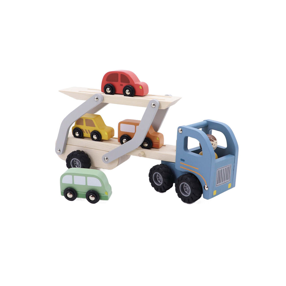 Kaper Kidz Wooden Car Carrier Kids Toy Set Fit Up to 4 Cars 18m+