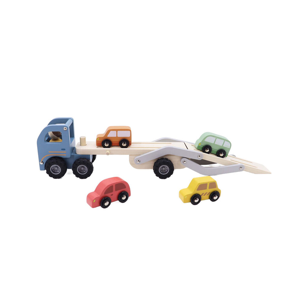 Kaper Kidz Wooden Car Carrier Kids Toy Set Fit Up to 4 Cars 18m+