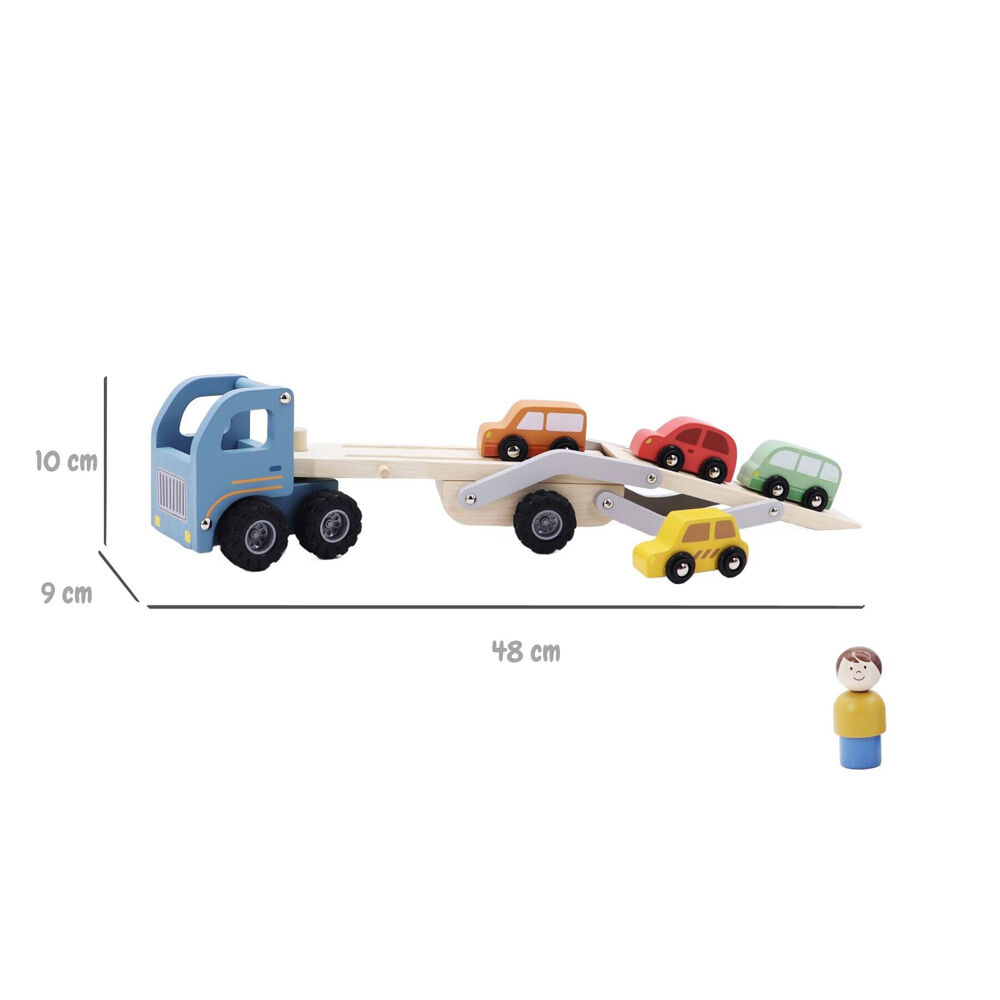 Kaper Kidz Wooden Car Carrier Kids Toy Set Fit Up to 4 Cars 18m+