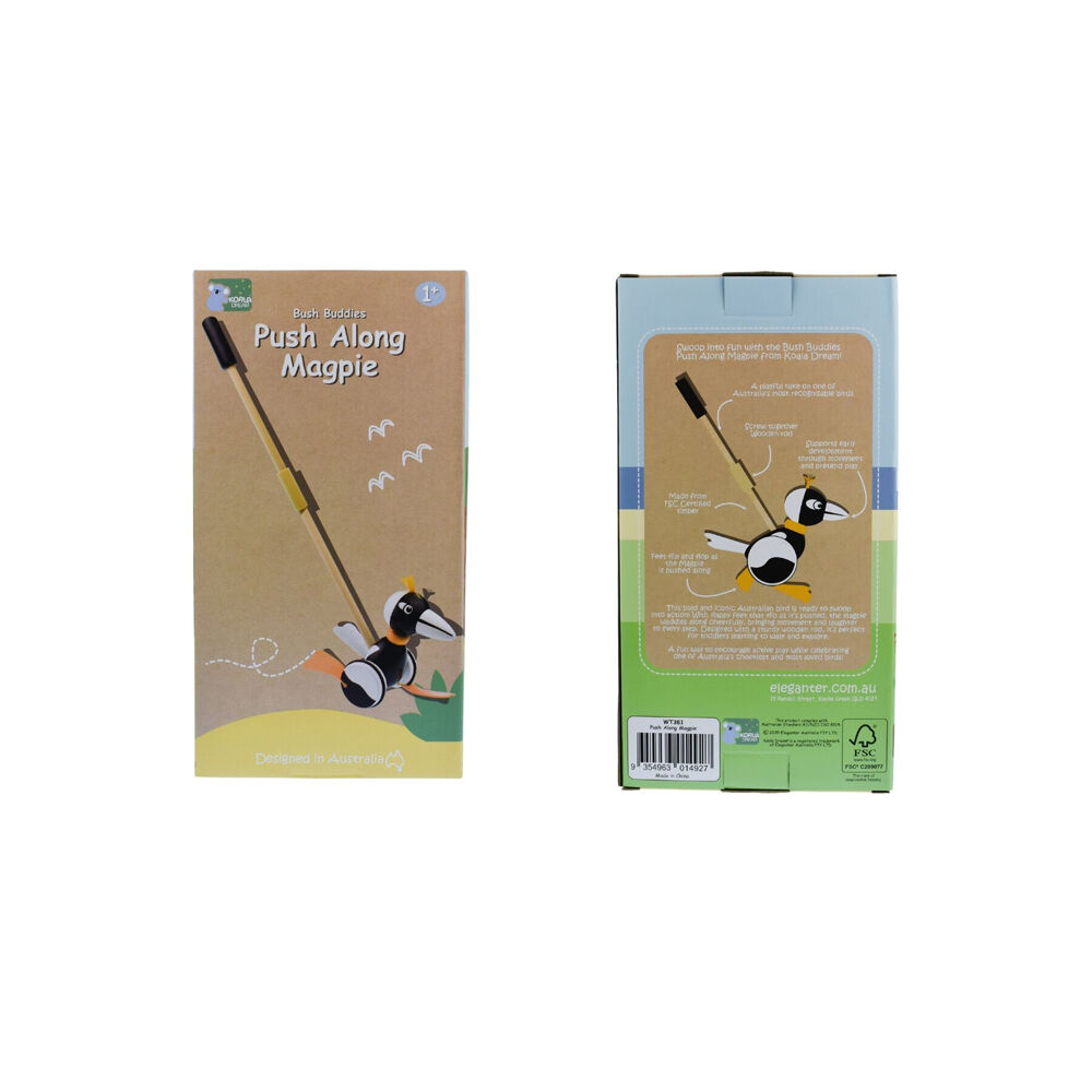 Koala Dream Magpie Push Walker | Wooden Toddler Toy for Aussie Kids (12m+)