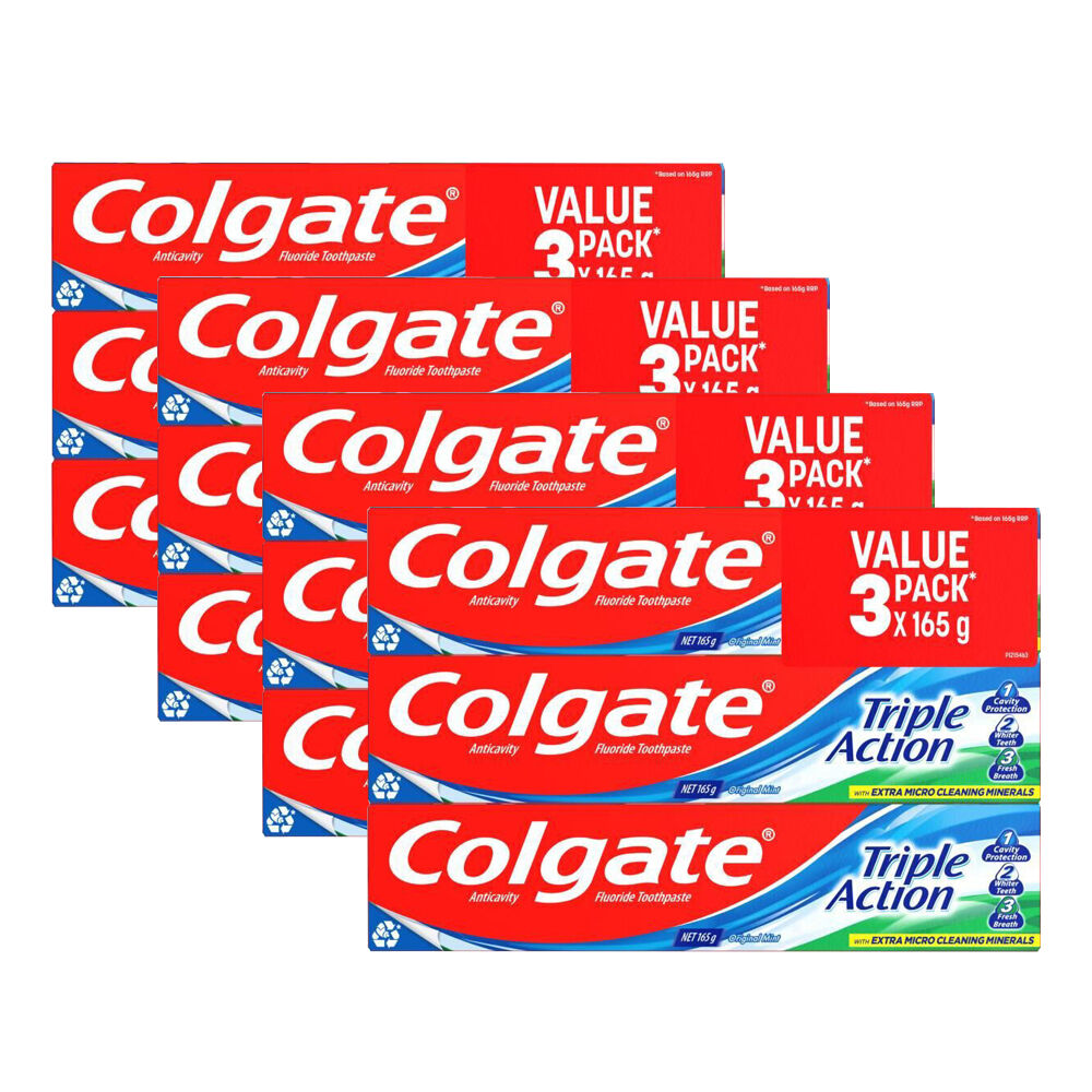 Colgate Triple Action Fluoride Toothpaste | 4x 3pc 165g | Dental Care Original Mint