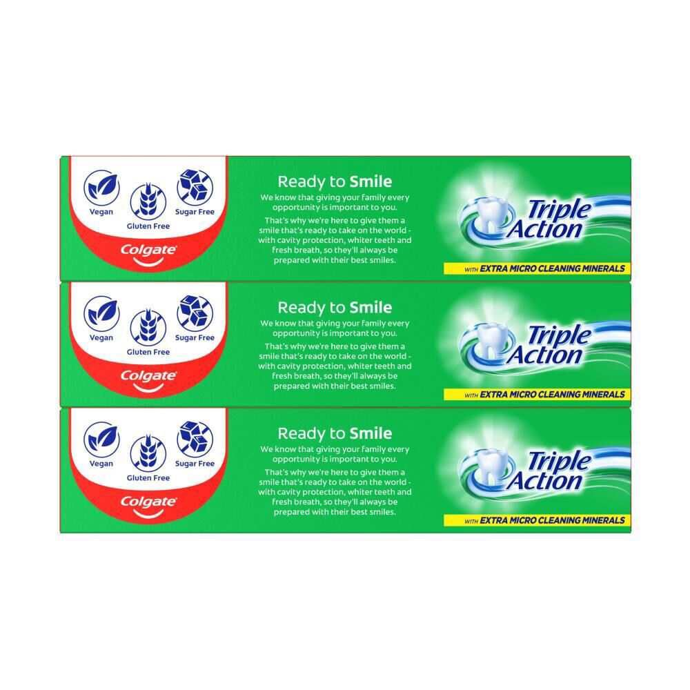 Colgate Triple Action Fluoride Toothpaste | 4x 3pc 165g | Dental Care Original Mint