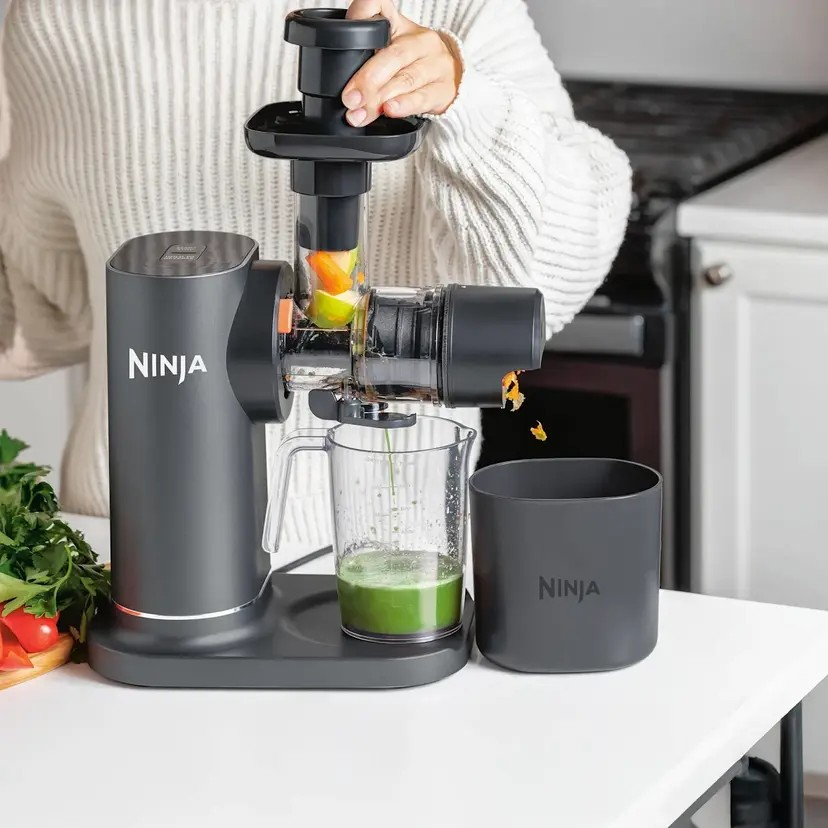 Ninja NeverClog JC151 Cold Press Juicer Grey | NeverClog Cold Press Technology | Anti Drip | Interchangeable Filters | Dishwasher Safe Attachments