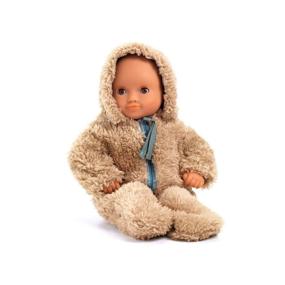 Djeco Winter Doll Jumpsuit w/ Zipper | Brown Outfit for Kids | 2y+ Toy Clothes