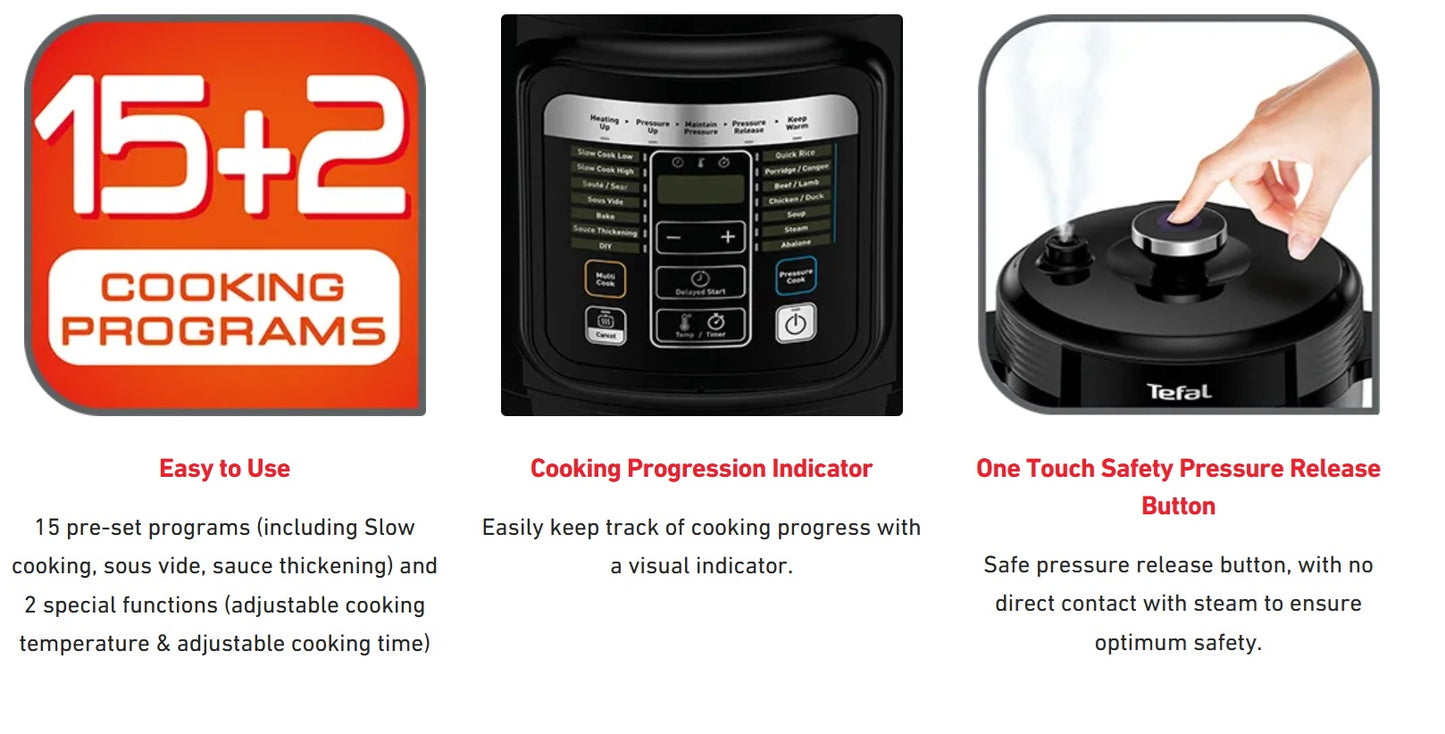 Tefal Smart Multi-Cooker 6LSous Vide Slow Cooker Curry Stew Maker 15 Presets NEW