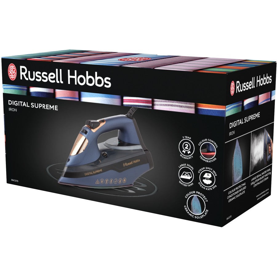 Russell Hobbs 2400W Steam Iron | Garment Clothes Crease Remover Fabric | Ceramic Soleplates | 50g continuous steam