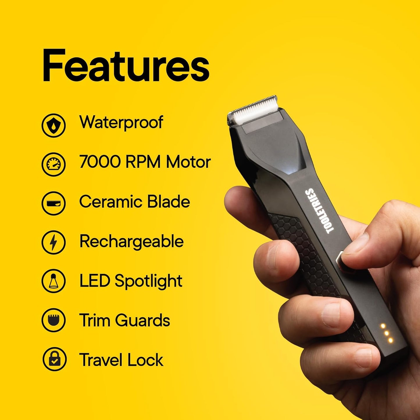 TOOLETRIES The Shearer - Electric Groin & Body Hair Trimmer | Replaceable Skin ProTech Ceramic Blade Heads | Waterproof Wet/Dry Clippers | USB-C Rechargeable | Mens Hygiene Ball Shaver