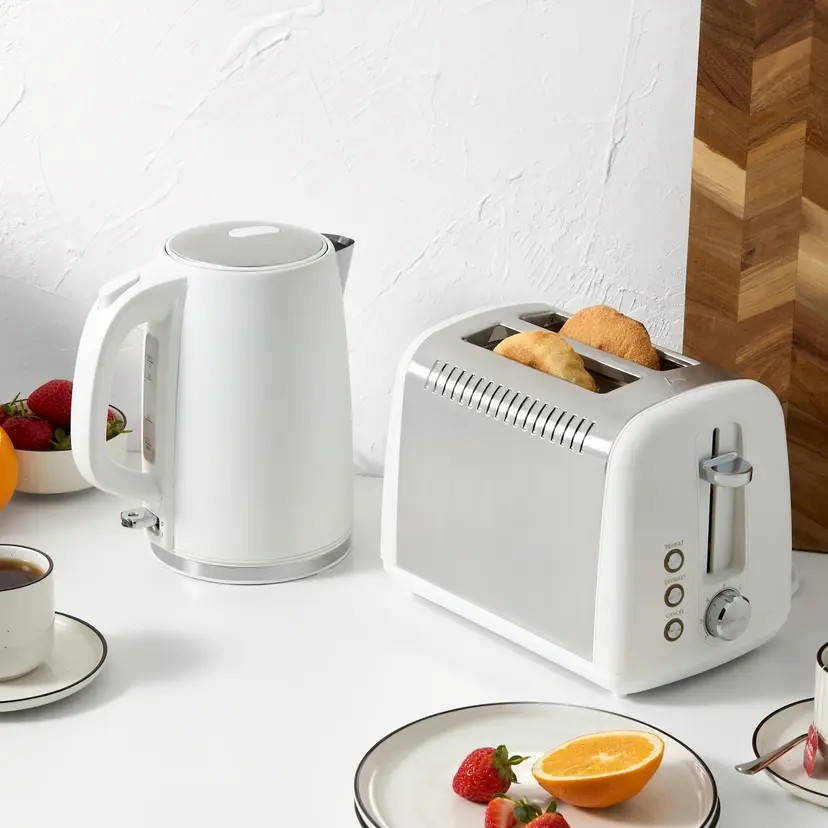 Wolstead Instant Electric Kettle and Toaster Pack | White | 1.7L Kettle and 1 x Toaster | Quick Boil |