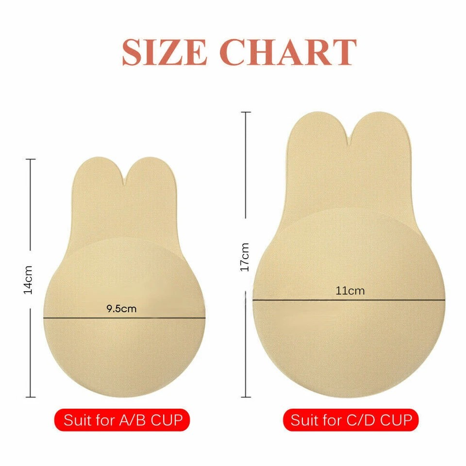 Invisible Silicone Bra | Rabbit Strapless Self-Adhesive | Lift Up Nipple Cover | Beige 9.5cm for A and B Cups