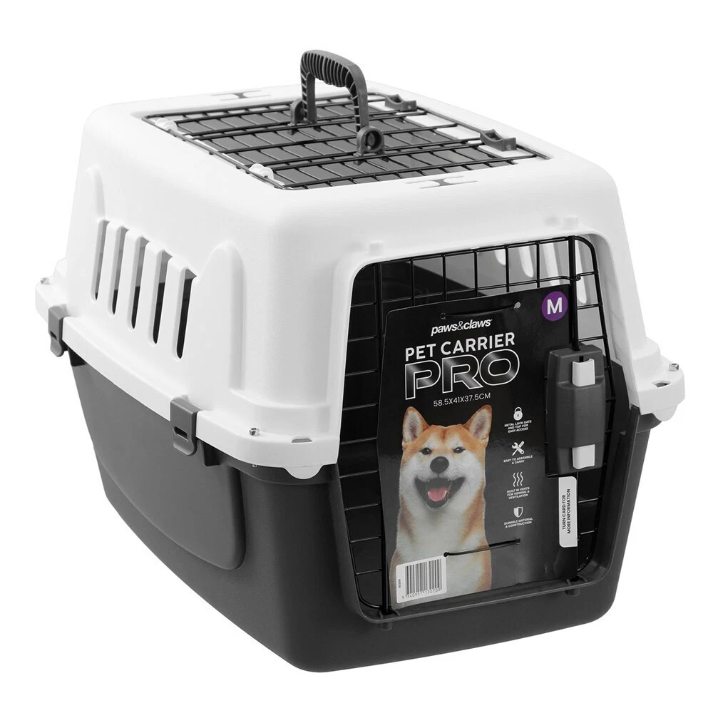 Paws & Claws Pet Carrier | 58.5cm Pet Dog Carrier | Travel Kennel | Crate w/ Metal Door Medium