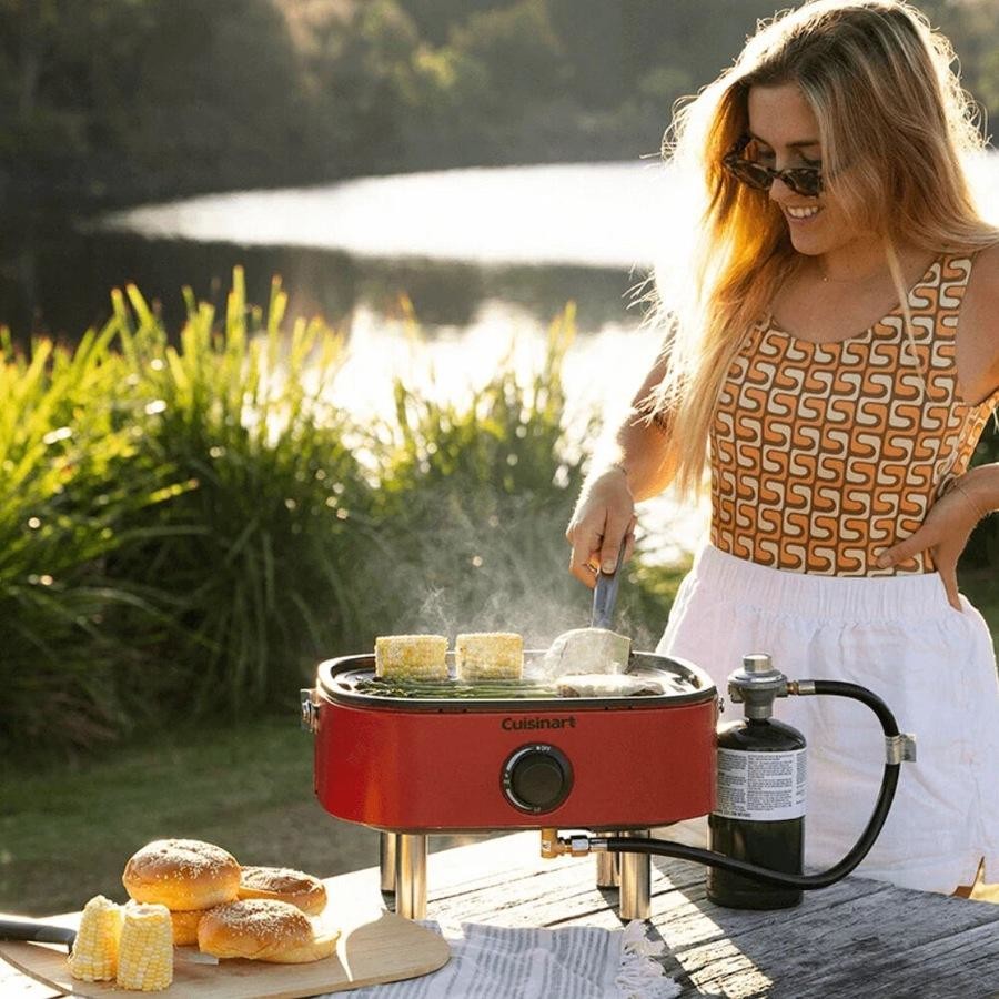 Cuisinart Venture Portable Outdoor Gas BBQ | Modern Style Features Porcelain Enamelled Cast Iron Grates | Ideal for Camping/ Beach/ Parks |