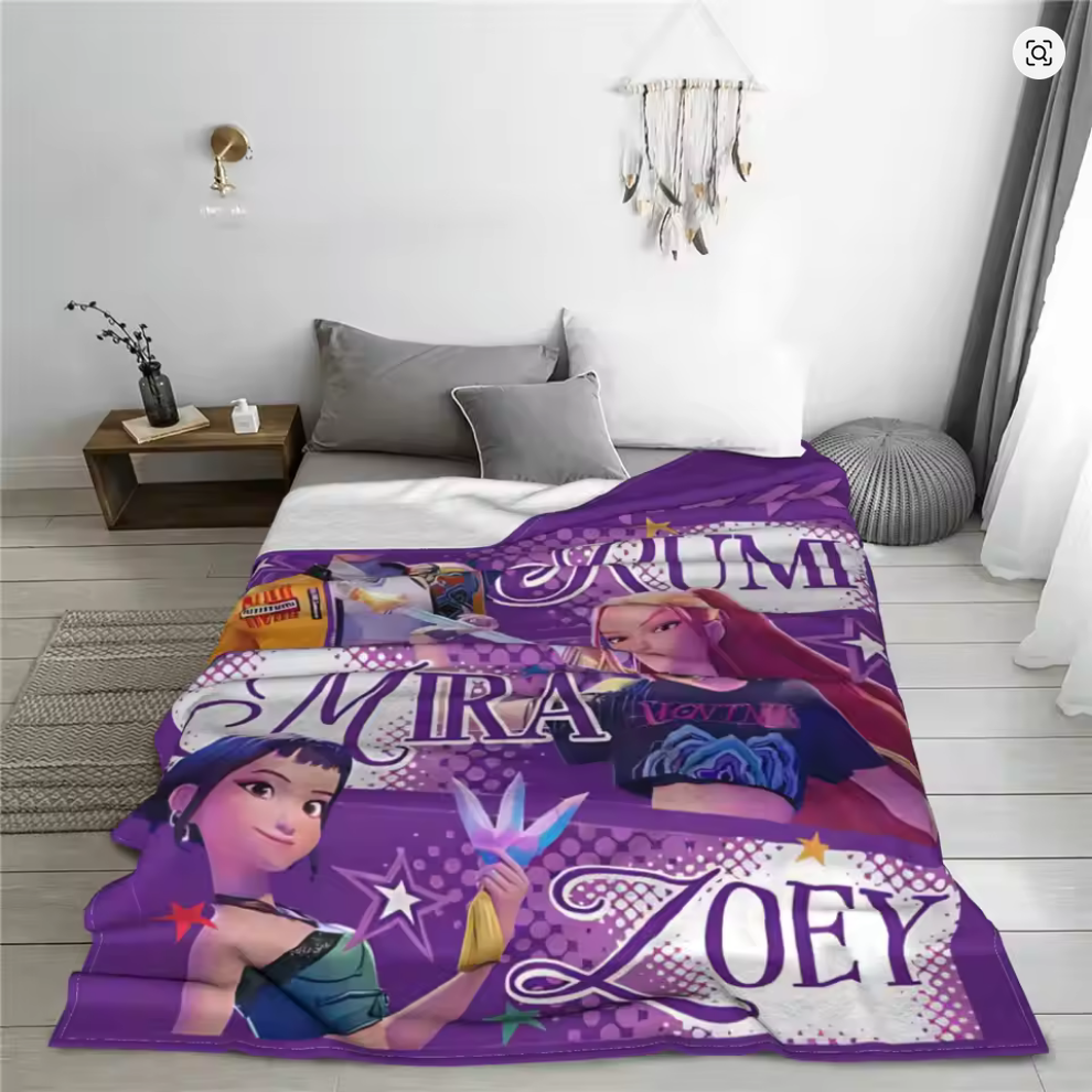 HUNTRIX KPOP Demon Hunters Anime Blanket | Teen Child Printed Rumi Zoey Mira Themed Purple Blankie | Flannel Throw Blanket