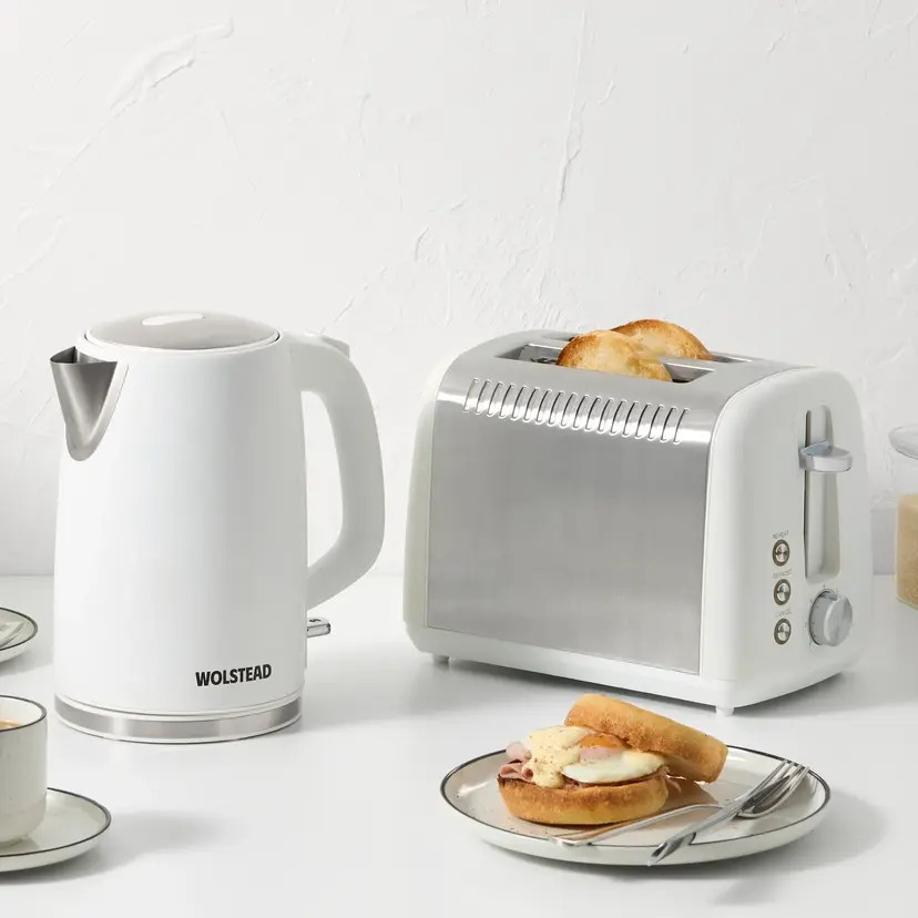 Wolstead Instant Electric Kettle and Toaster Pack | White | 1.7L Kettle and 1 x Toaster | Quick Boil |