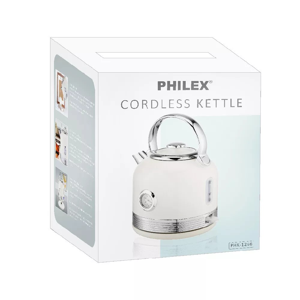 Philex 240V Cordless Stainless Steel Electric Kettle | 1.7L Water Boiler White