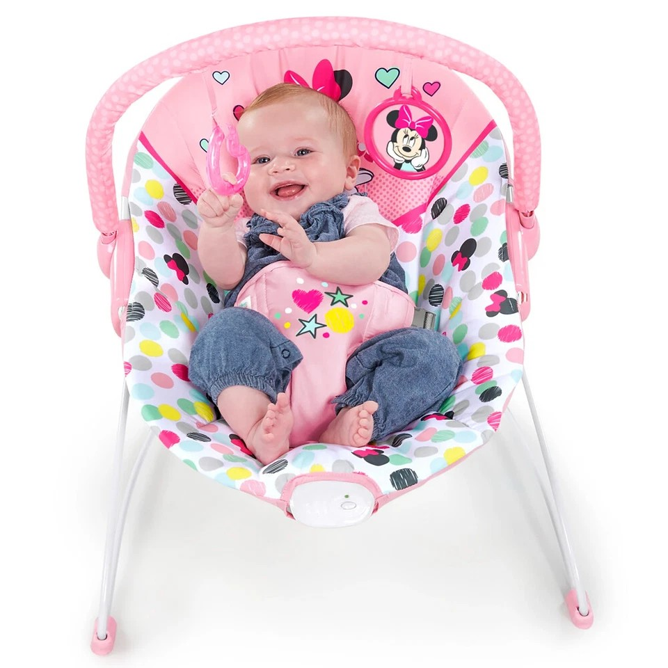 Disney Bright Starts | Baby/Newborn Vibrating Bouncer Chair | 0m+ Minnie Mouse Pink