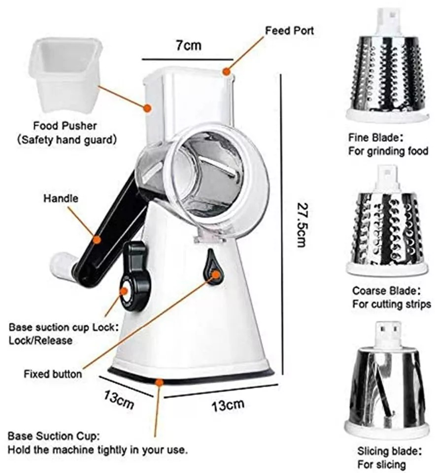 Kitchen Multifunction Vegetable Food Manual | 3 Blade Rotary Grater | Chopper Slicer Cutter | Shredder |