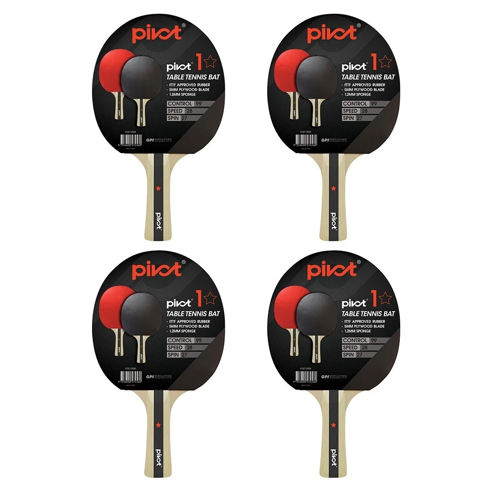 Pivot 1 Star Table Tennis Racquet x 4 | Ping Pong Paddle Bat | Sports Equipment | ITTF Approved | Plywood Construction
