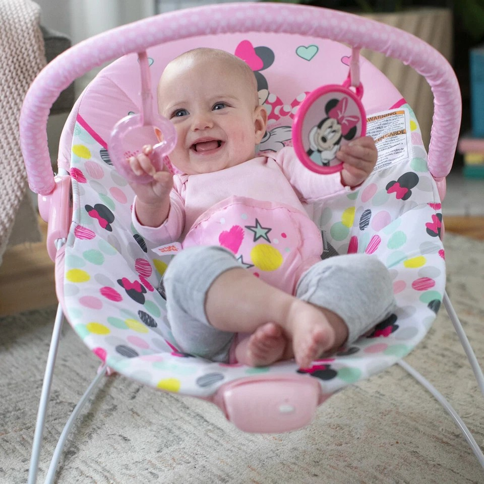 Disney Bright Starts | Baby/Newborn Vibrating Bouncer Chair | 0m+ Minnie Mouse Pink