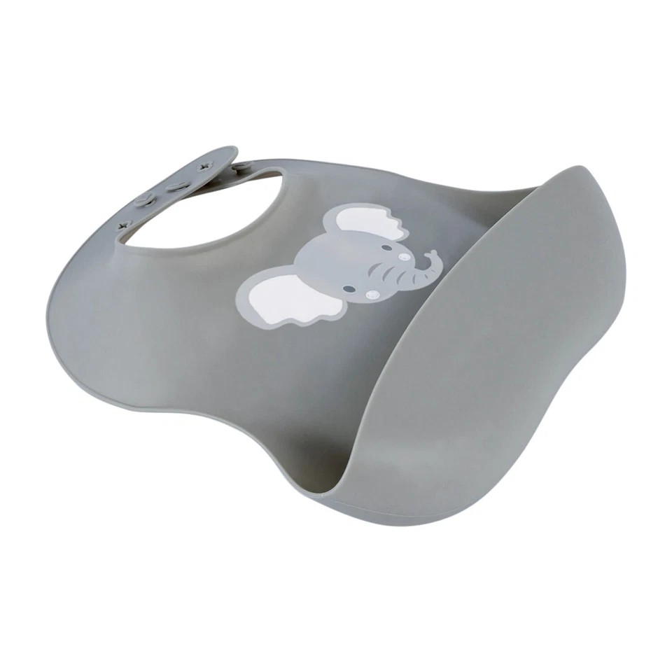 Splosh Baby Elephant Silicone Feeding Bib Adjustable Food Catcher 24cm GRY
