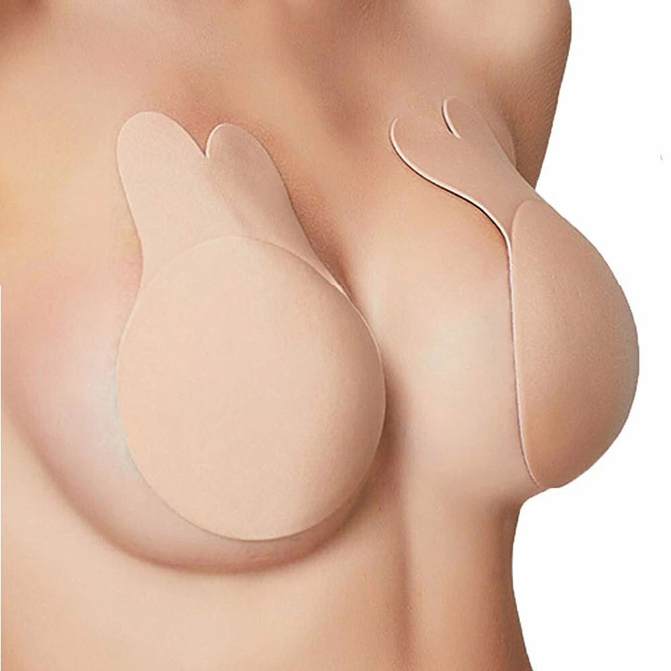 Invisible Silicone Bra | Rabbit Strapless Self-Adhesive | Lift Up Nipple Cover | Beige 9.5cm for A and B Cups