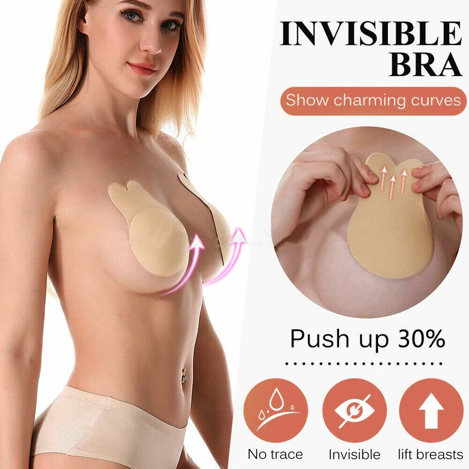 Invisible Silicone Bra | Rabbit Strapless Self-Adhesive | Lift Up Nipple Cover | Beige 9.5cm for A and B Cups