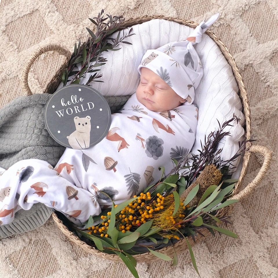 Living Textiles Newborn Baby Swaddle Cotton Gift Giving Set Forest Retreat