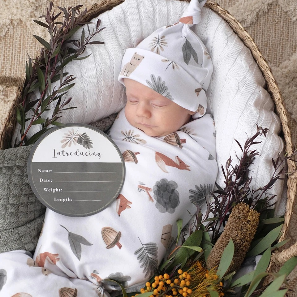 Living Textiles Newborn Baby Swaddle Cotton Gift Giving Set Forest Retreat