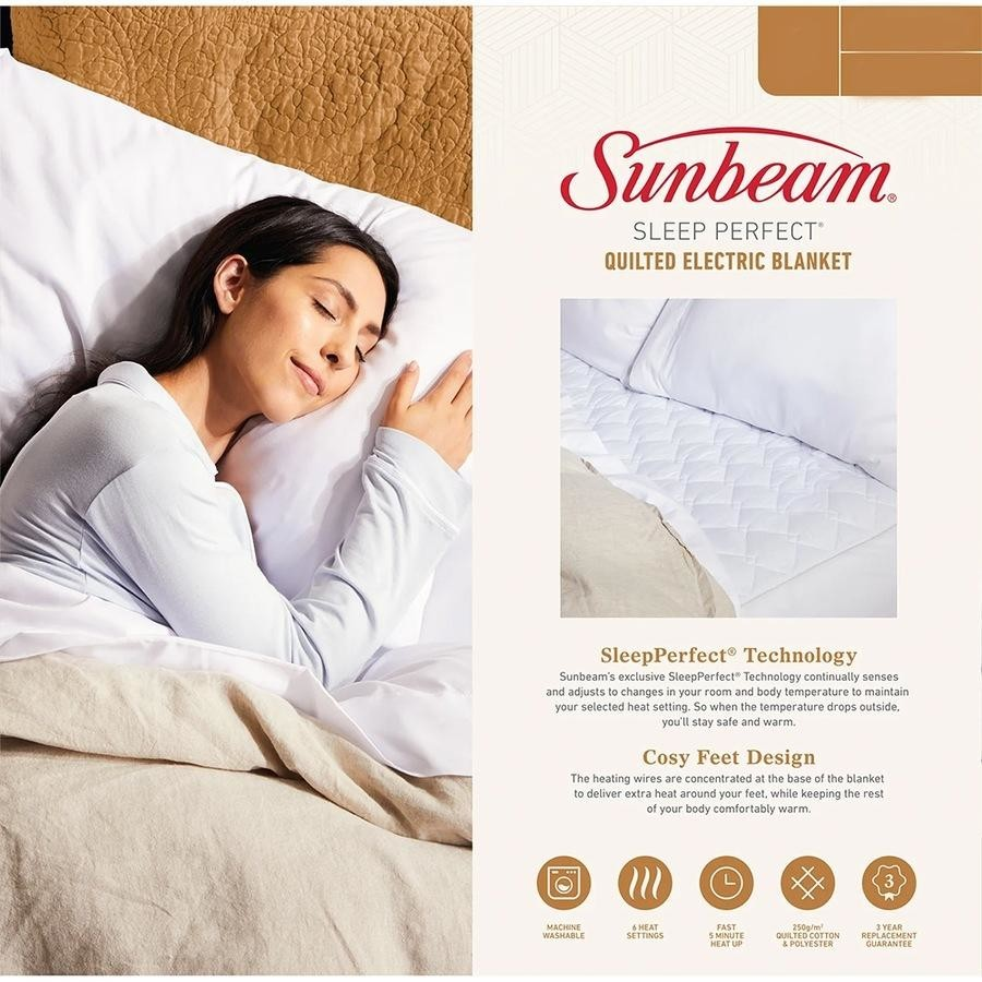 Sunbeam Fitted Size Single Premium Auto Shut Off Electric Blanket Sleep Perfect