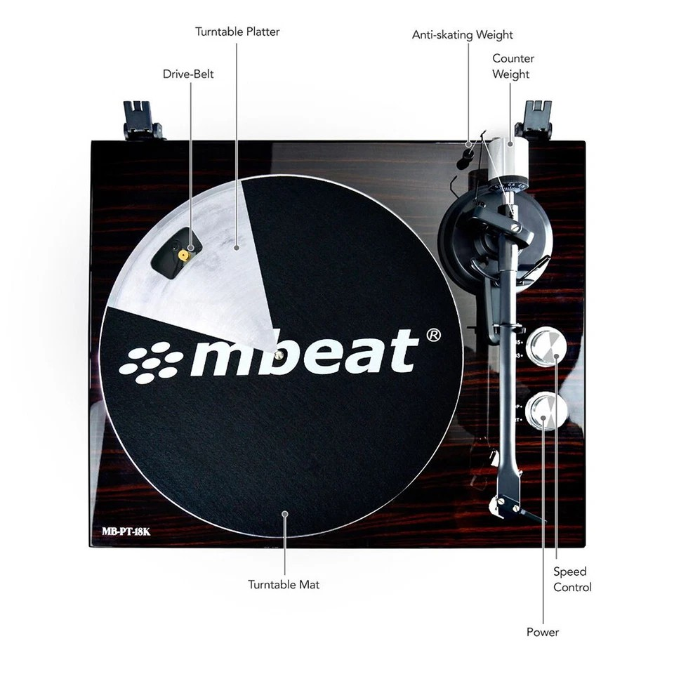 Mbeat Counter Weight/Anti-Skating Bluetooth Turntable Player w/USB/RCA/Phono Out
