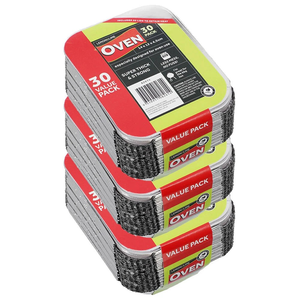 Lemon & Lime Foil Container | BBQ Dish/Food Tray | Baking Storage w/ Lid Silver | 90 Pieces