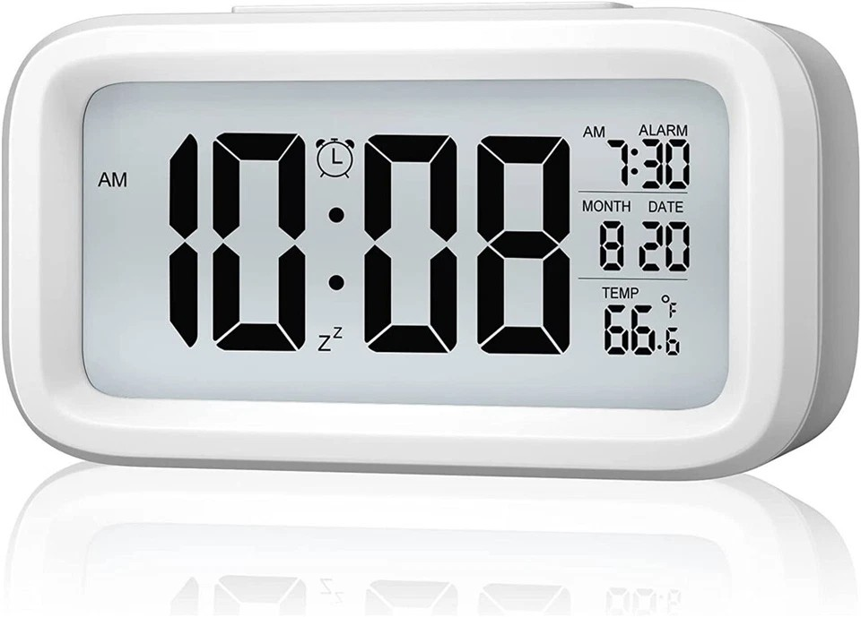 Digital Bedside LED Snooze Alarm Clock Time Temperature Day/Night Desktop Decor