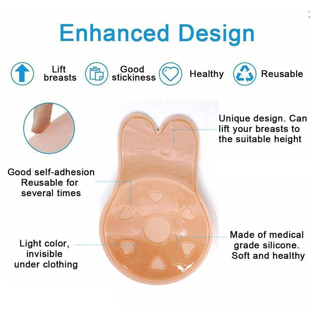 Invisible Silicone Bra | Rabbit Strapless Self-Adhesive | Lift Up Nipple Cover | Beige 9.5cm for A and B Cups
