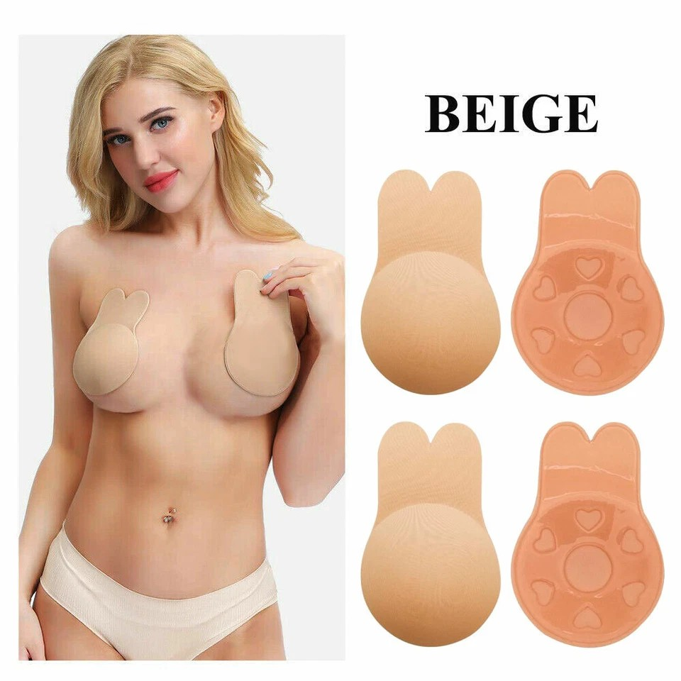 Invisible Silicone Bra | Rabbit Strapless Self-Adhesive | Lift Up Nipple Cover | Beige 9.5cm for A and B Cups