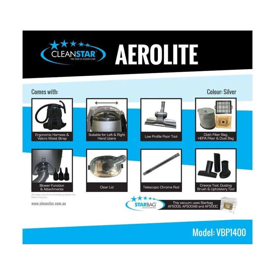 Cleanstar Aerolite 1400W Backpack Vacuum & Blower | HEPA Filter | Lightweight | Commercial Grade