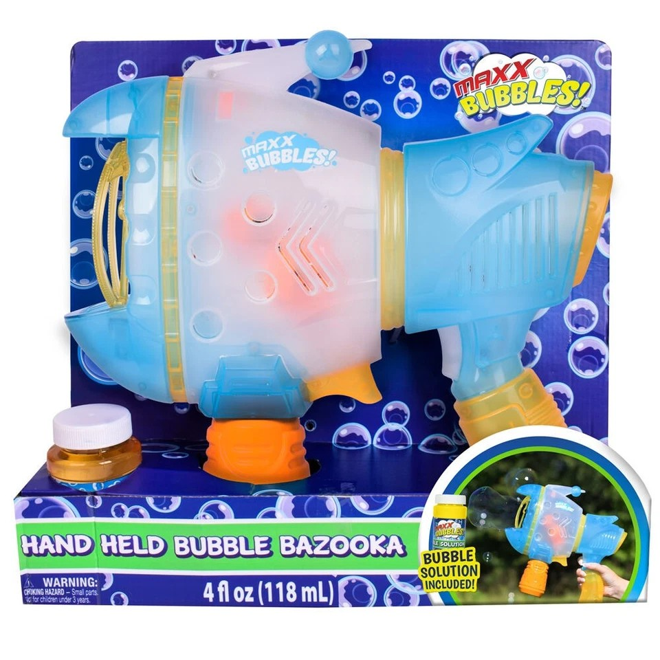 Maxx Bubbles Handheld Bubble Bazooka | Kids Toy 12inch Multi-Coloured | Outdoor play 3y+ | Battery Operated