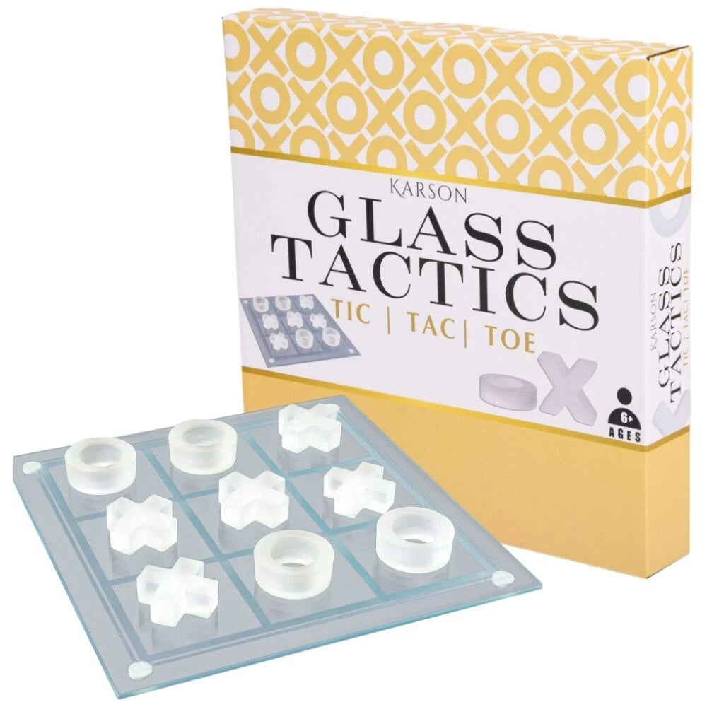 Karson Glass 9pc Tic Tac Toe | Classic Board Game Set | Stylish & Modern Frosted Glass