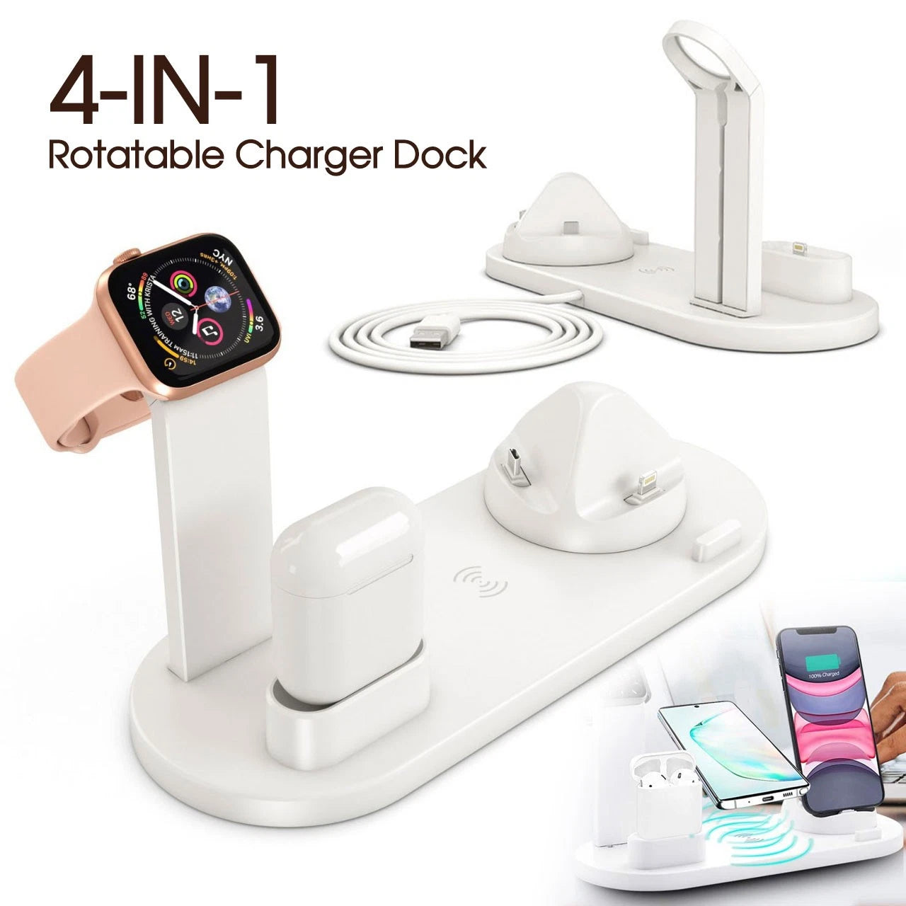 Apple All in One Charging Station | 4 in1 For iPhone Xs Apple Watch Airpods | Fast Wireless Charging | Inbuilt Charge Protection