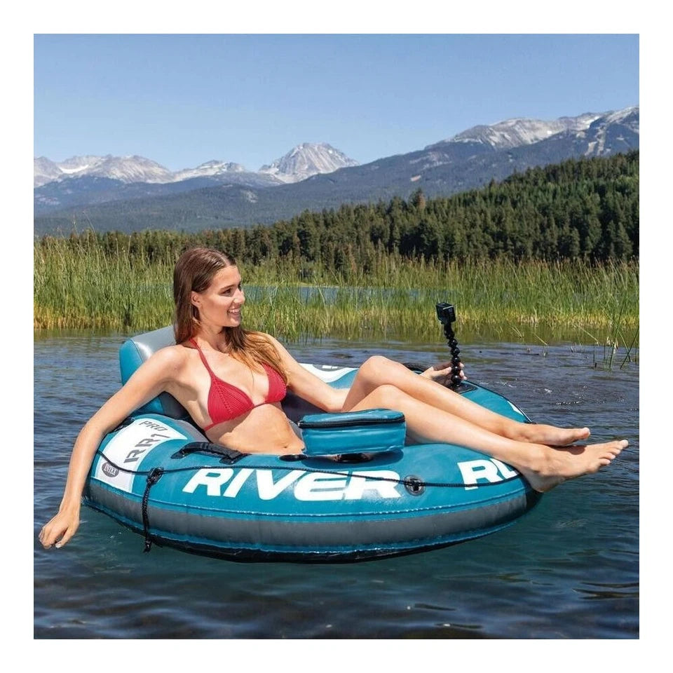 Intex River Run 1 Pro Inflatable Outdoor Floating Pool/Lake Water Tube | River Adventures | Go-Pro/Phone Mount | Two Air Chambers for Safety | All Round Grip | Cupholder