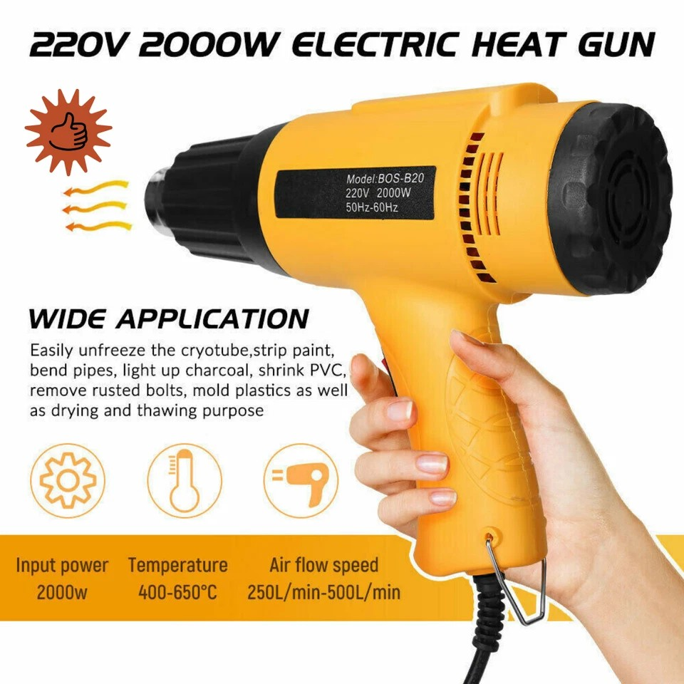 Electric Heat Gun | 60~650℃ 220V 2000W | Electric Heating Hot Air Gun | Temperature Power Tool | Loosen Rusty Bolts | Fire Starter |