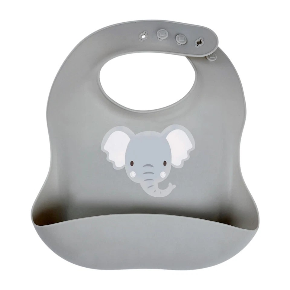 Splosh Baby Elephant Silicone Feeding Bib Adjustable Food Catcher 24cm GRY