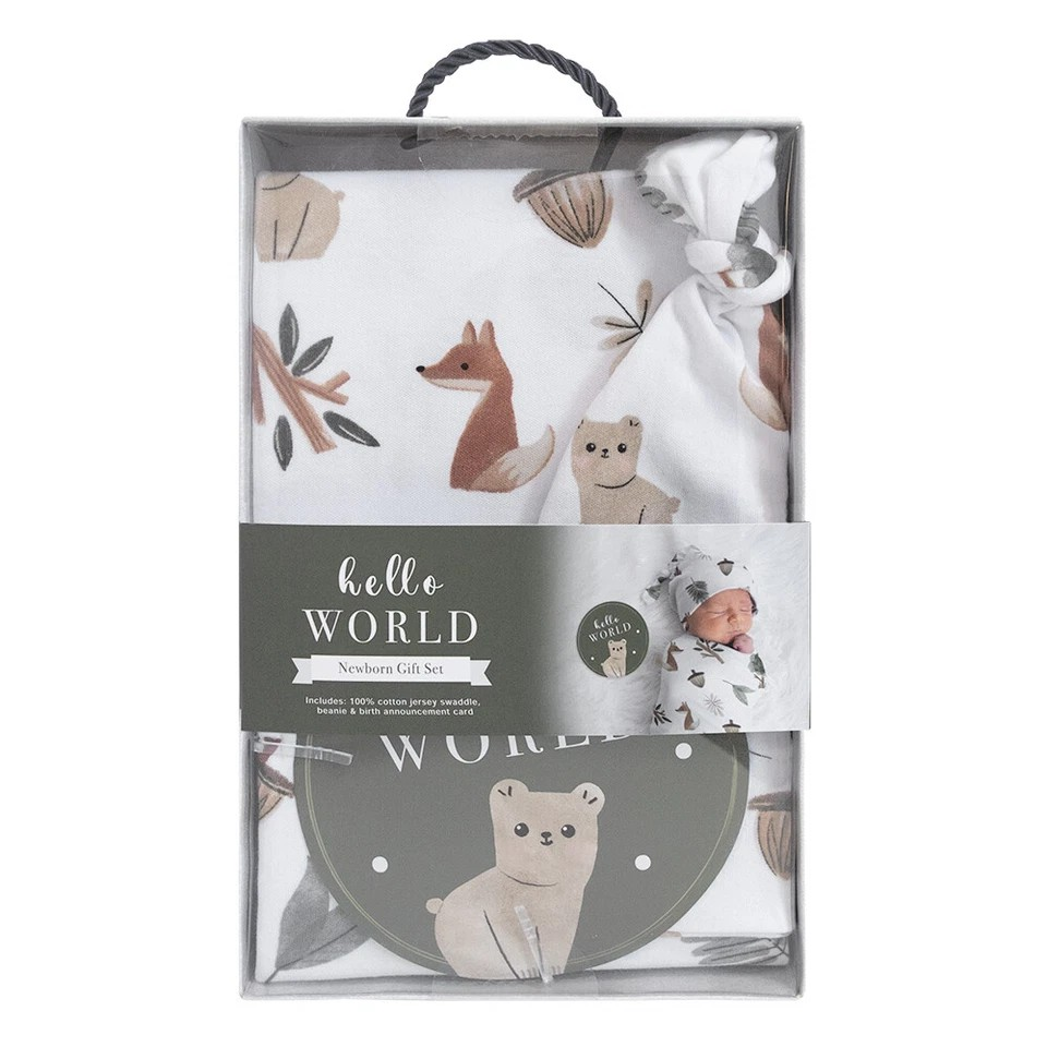 Living Textiles Newborn Baby Swaddle Cotton Gift Giving Set Forest Retreat