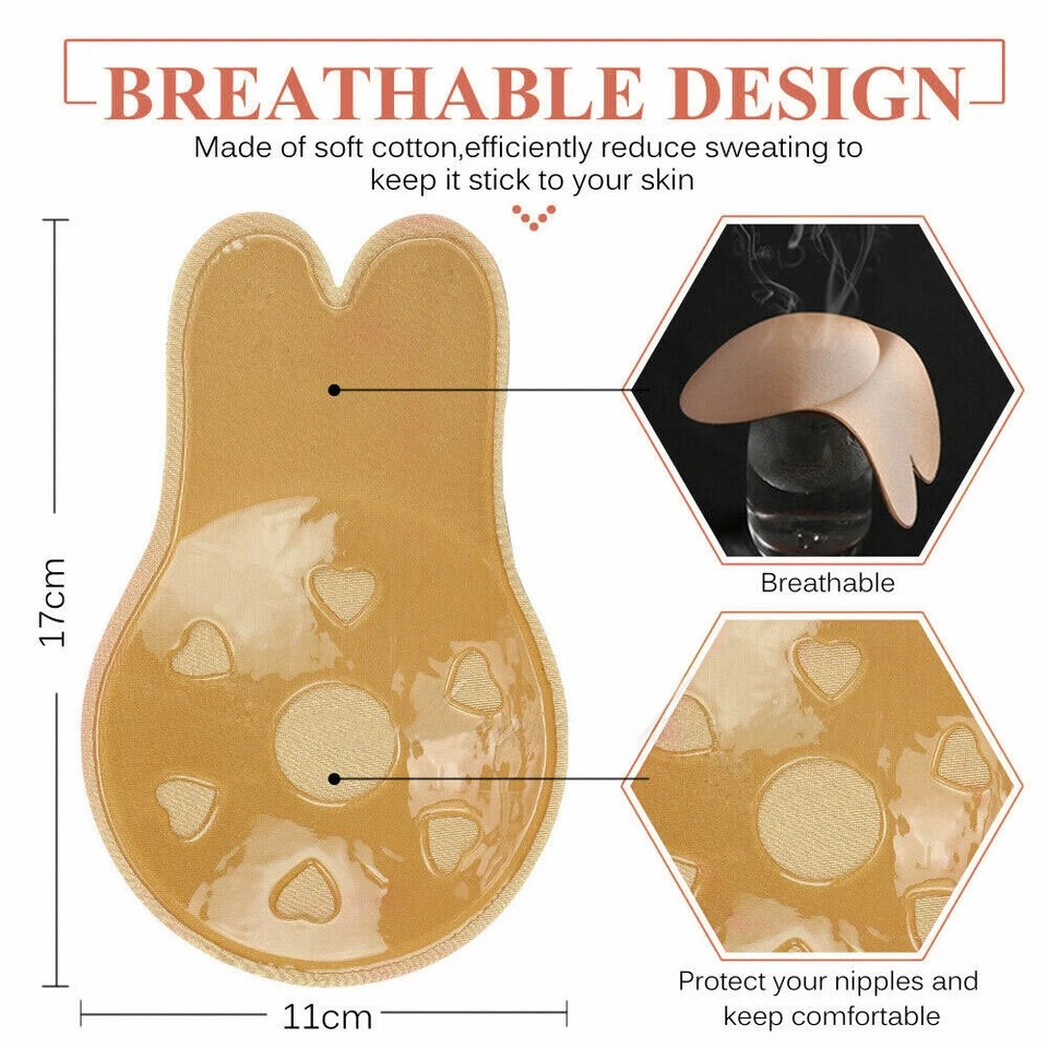 Invisible Silicone Bra | Rabbit Strapless Self-Adhesive | Lift Up Nipple Cover | Beige 9.5cm for A and B Cups
