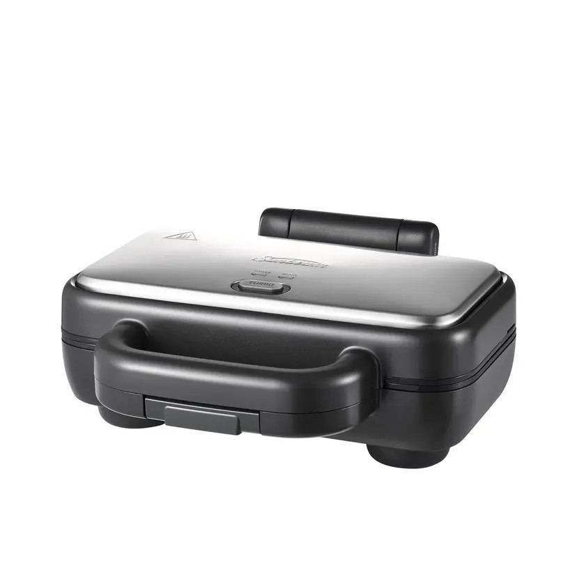 Sunbeam Turbo Crunch 2 Slice Toastie Maker | Stainless Steel | Extra Height Hinge to Hold Bread in Place | Built-in Cord Wrap | Space Saving | Duraceramic Coating