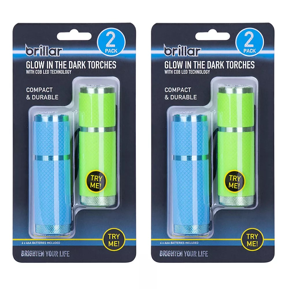 Brillar LED Torch | Glow-In-The-Dark Battery Operated | Pocket Torch x4 | USB Charging