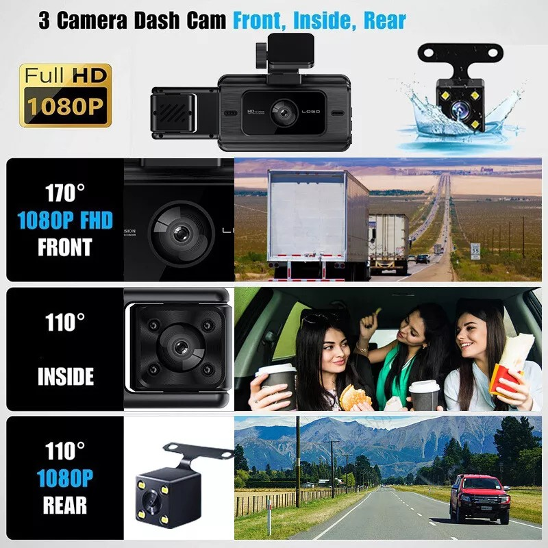 Car Dash Dual Camera | 1080P WIFI | WiFi-APP Control | HD resolution Video Recorder Front Rear | Inside Night Vision | Ride Share Driver Needs |